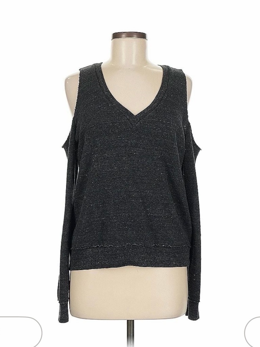 Alternative Charcoal Cold-Shoulder V-Neck Sweater
